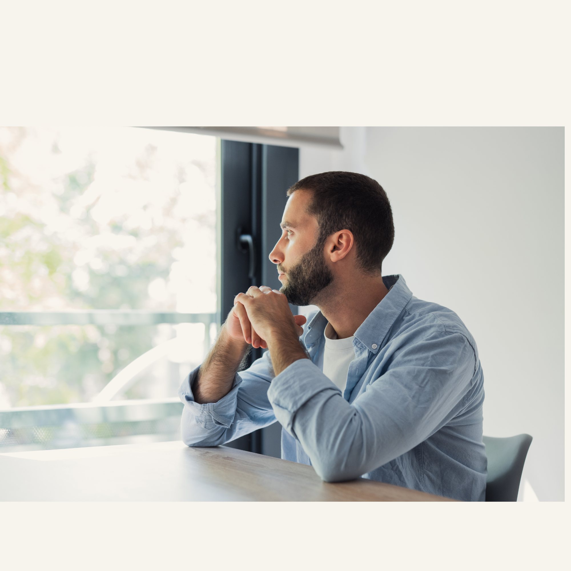Adult reflecting on his mental health
